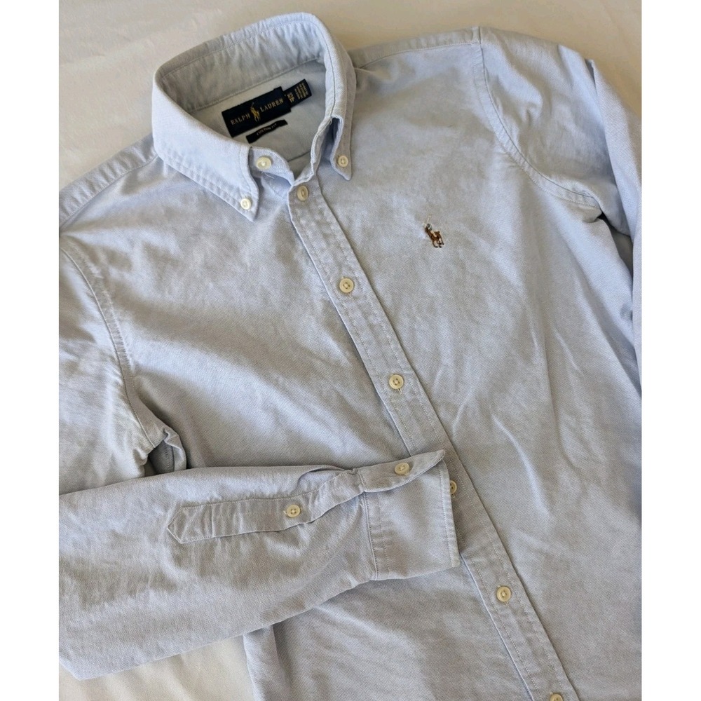 Polo Ralph Lauren Womens XS Custom Fit Light Blue Oxford L/S Shirt Flesh Pony